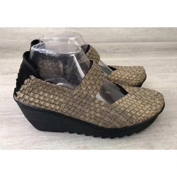 Bernie Mev Catwalk Women's Mary Jane Wedge Bronze Textile 10 Elastic Comfort - Picture 1 of 7